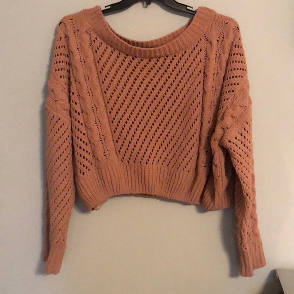 Urban Outfitters Sweaters - Urban Outfitters Netted Coral Cropped Sweater